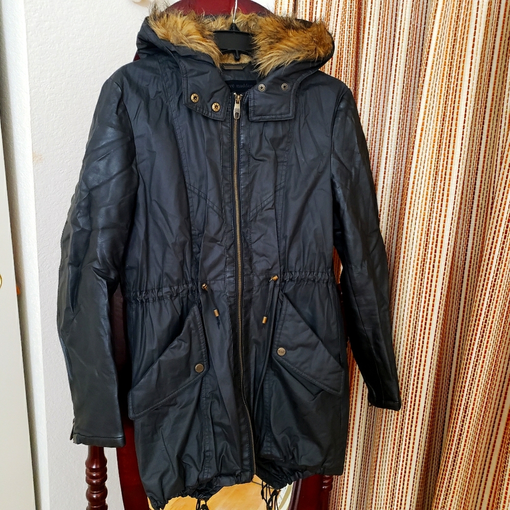jacket | faux leather | fur hood | anorak